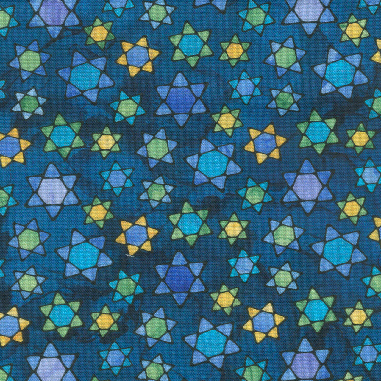 Hanukkah Lights - Stars Blue Multi Digitally Printed Yardage