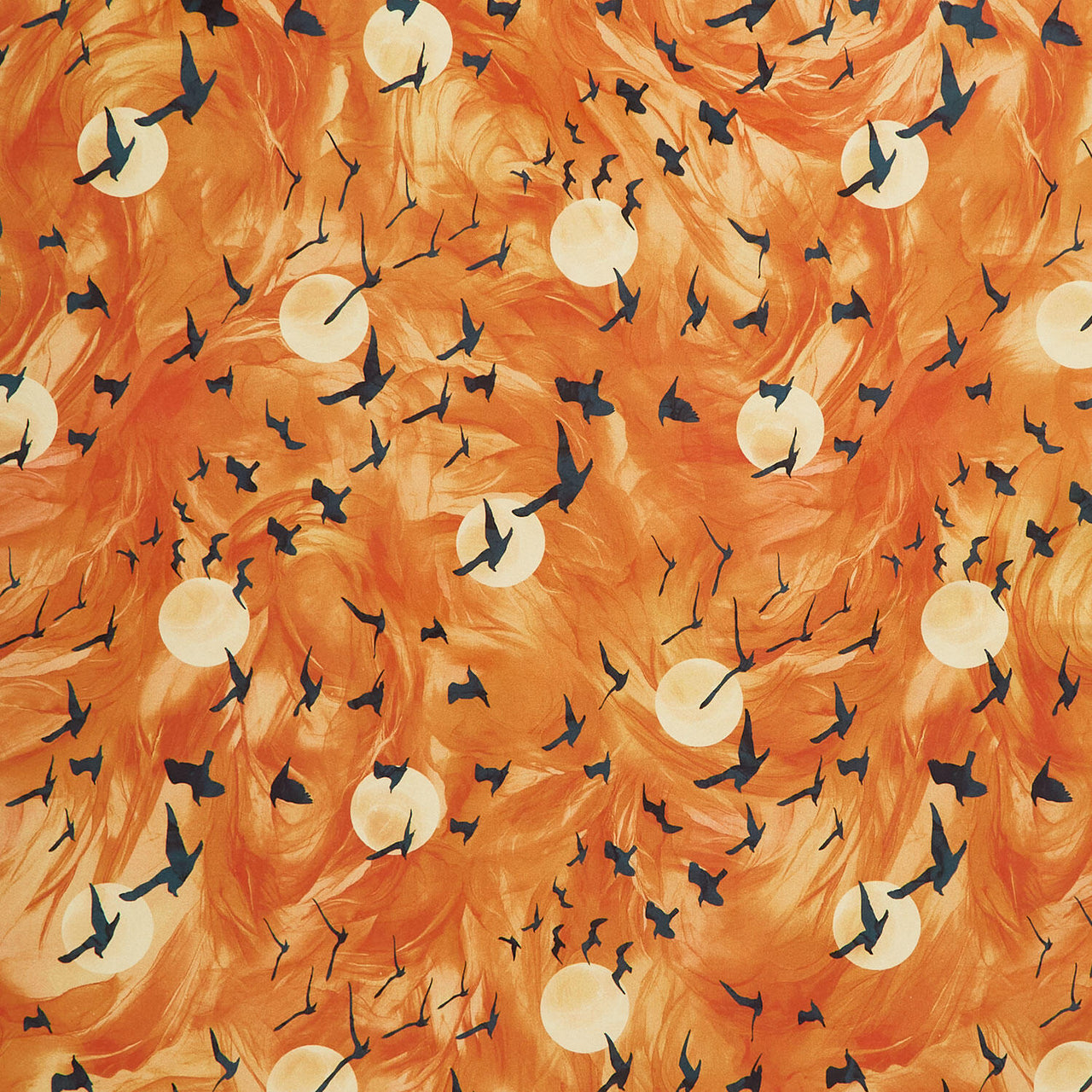Raven's Call - Flying Ravens Orange Digitally Printed Yardage