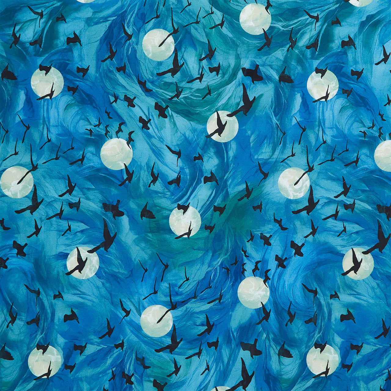 Raven's Call - Flying Ravens Teal Digitally Printed Yardage