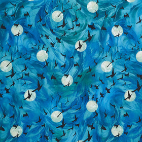Raven's Call - Flying Ravens Teal Digitally Printed Yardage