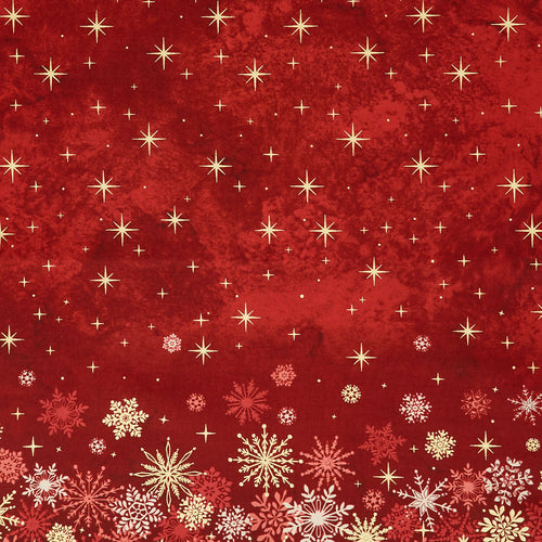 Shimmer - O' Christmas Tree - Snowflake Ombre Red Multi Metallic Yardage