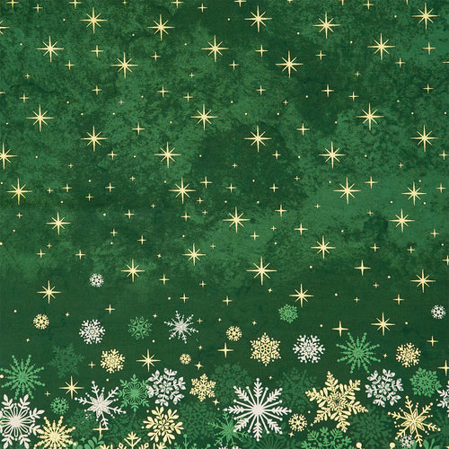 Shimmer - O' Christmas Tree - Snowflake Ombre Green Multi Metallic Yardage