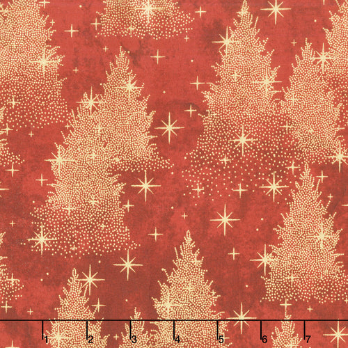 Shimmer - O' Christmas Tree - Trees Dark Red Multi Metallic Yardage