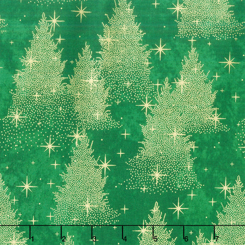 Shimmer - O' Christmas Tree - Trees Dark Green Multi Metallic Yardage
