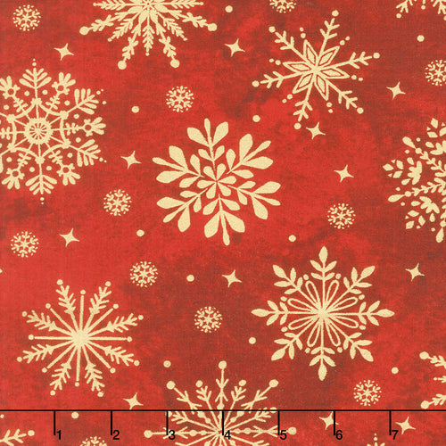 Shimmer - O' Christmas Tree - Snowflakes Red Multi Metallic Yardage