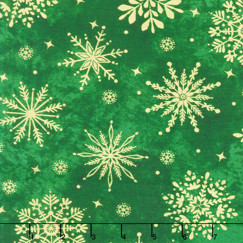 Shimmer - O' Christmas Tree - Snowflakes Green Multi Metallic Yardage
