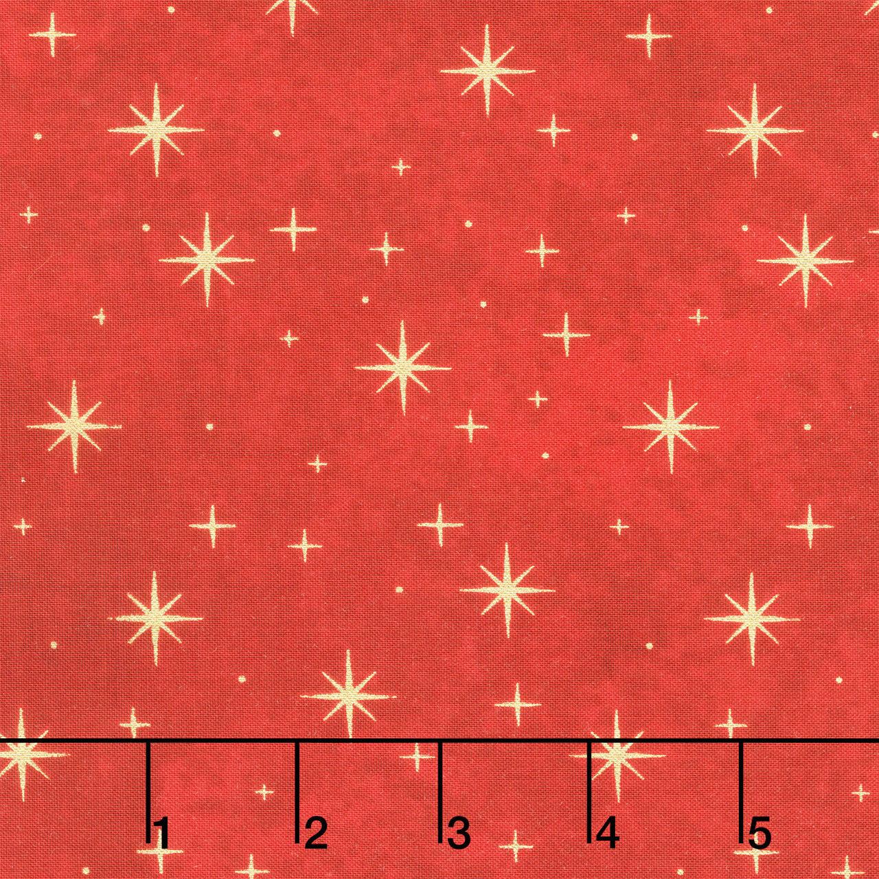 Shimmer - O' Christmas Tree - Stars Red Multi Metallic Yardage