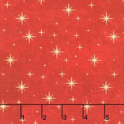 Shimmer - O' Christmas Tree - Stars Red Multi Metallic Yardage