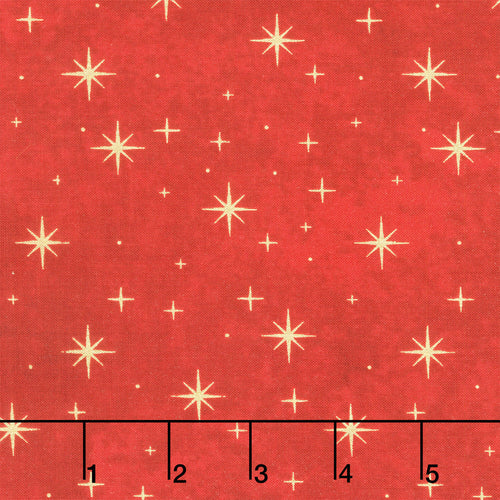 Shimmer - O' Christmas Tree - Stars Red Multi Metallic Yardage