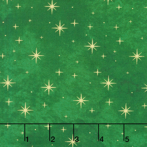 Shimmer - O' Christmas Tree - Stars Green Multi Metallic Yardage