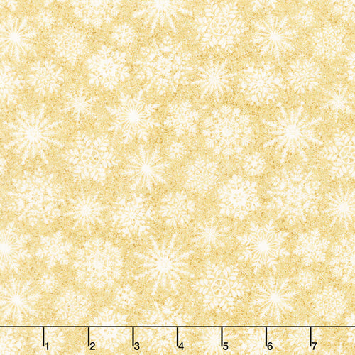 Shimmer - O' Christmas Tree - Gold Snowflakes Gold Metallic Yardage