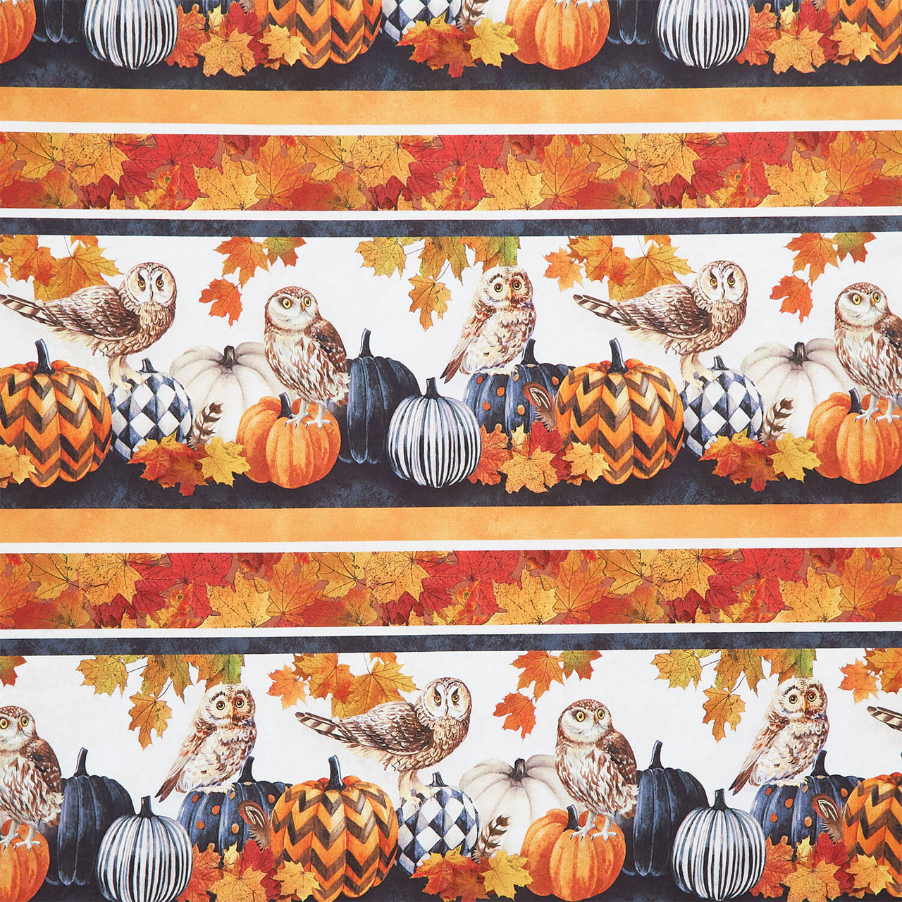 Night Owl - Border Stripe Charcoal Multi Yardage