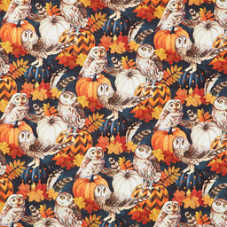 Night Owl - Owl & Feathers Charcoal Multi Yardage