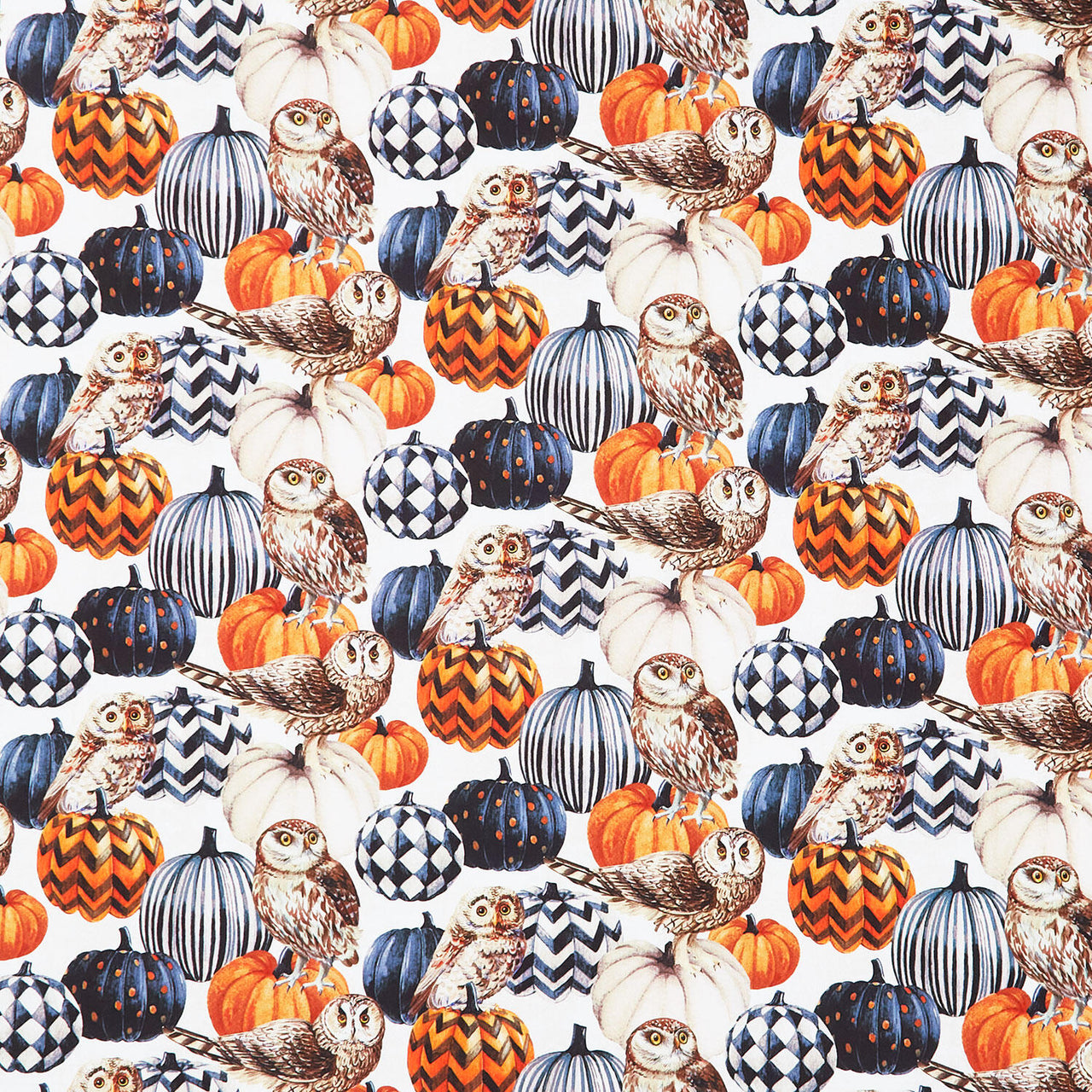 Night Owl - Owl & Pumpkin Cream Multi Yardage