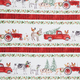 Barnyard Christmas - Border Stripe White Multi Yardage