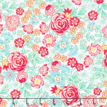 Quilting in Bloom - Large Rose White Multi Yardage