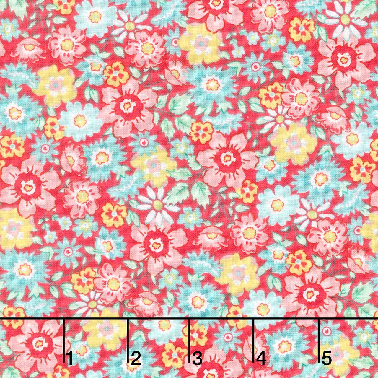 Quilting in Bloom - Packed Floral Red Multi Yardage