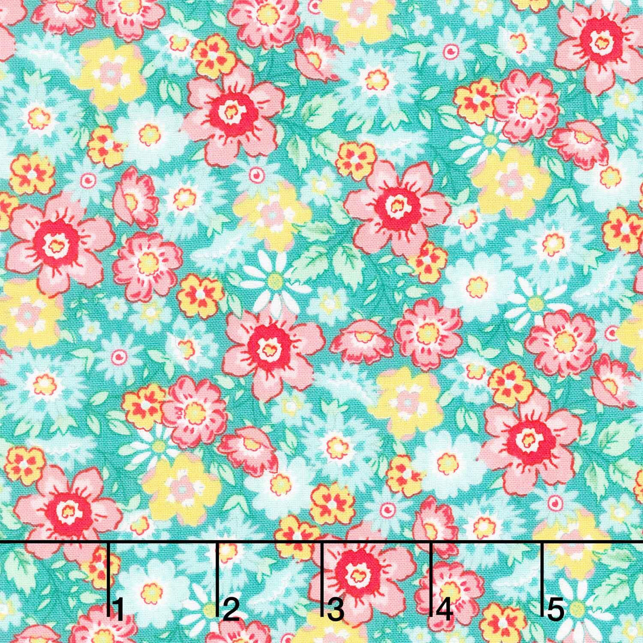 Quilting in Bloom - Packed Floral Turq Multi Yardage