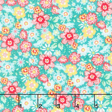 Quilting in Bloom - Packed Floral Turq Multi Yardage