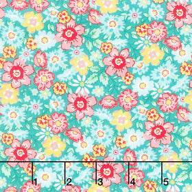 Quilting in Bloom - Packed Floral Turq Multi Yardage