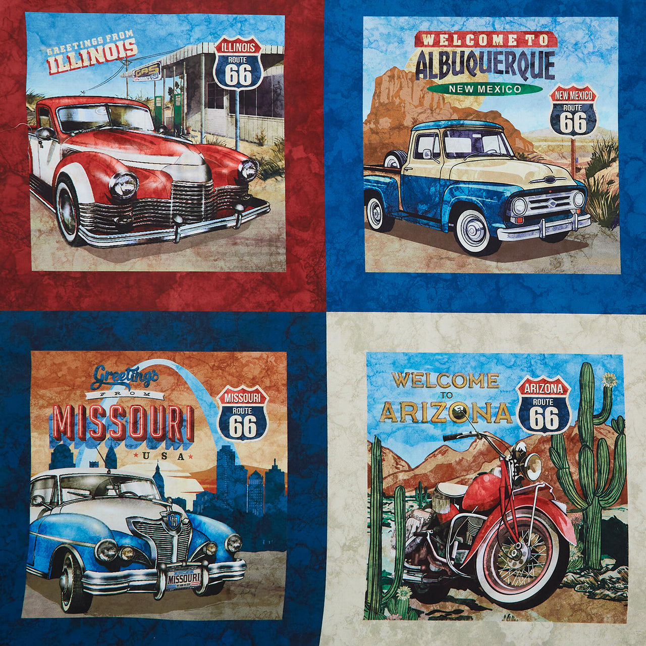 Historic Route 66 - Blocks Navy Multi Yardage