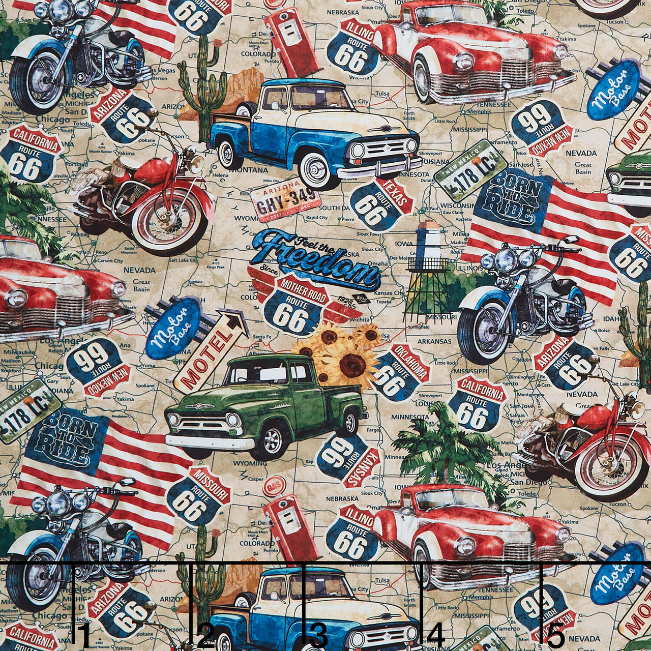 Historic Route 66 - Route 66 Toss Cream Multi Yardage