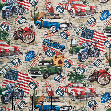 Historic Route 66 - Route 66 Toss Cream Multi Yardage