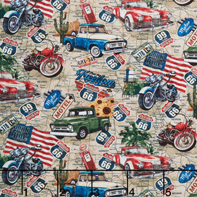 Historic Route 66 - Route 66 Toss Cream Multi Yardage