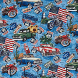 Historic Route 66 - Route 66 Toss Blue Multi Yardage