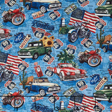 Historic Route 66 - Route 66 Toss Blue Multi Yardage