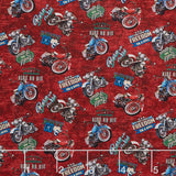 Historic Route 66 - Motorcycle Toss Red Multi Yardage