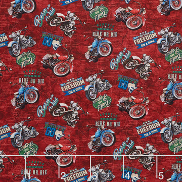 Historic Route 66 - Motorcycle Toss Red Multi Yardage