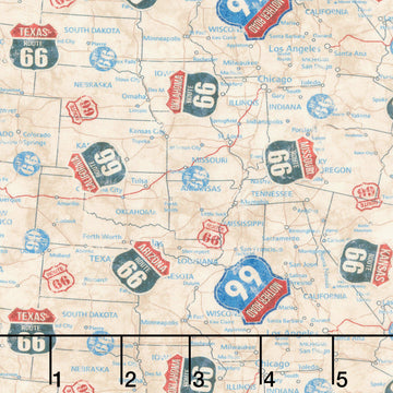 Historic Route 66 - Route Signs Cream Multi Yardage