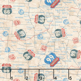 Historic Route 66 - Route Signs Cream Multi Yardage