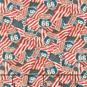 Historic Route 66 - Flags & Signs Red Multi Yardage