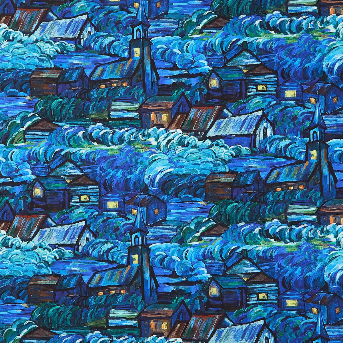 Starry Night - Scenic Dk Blue Multi Yardage