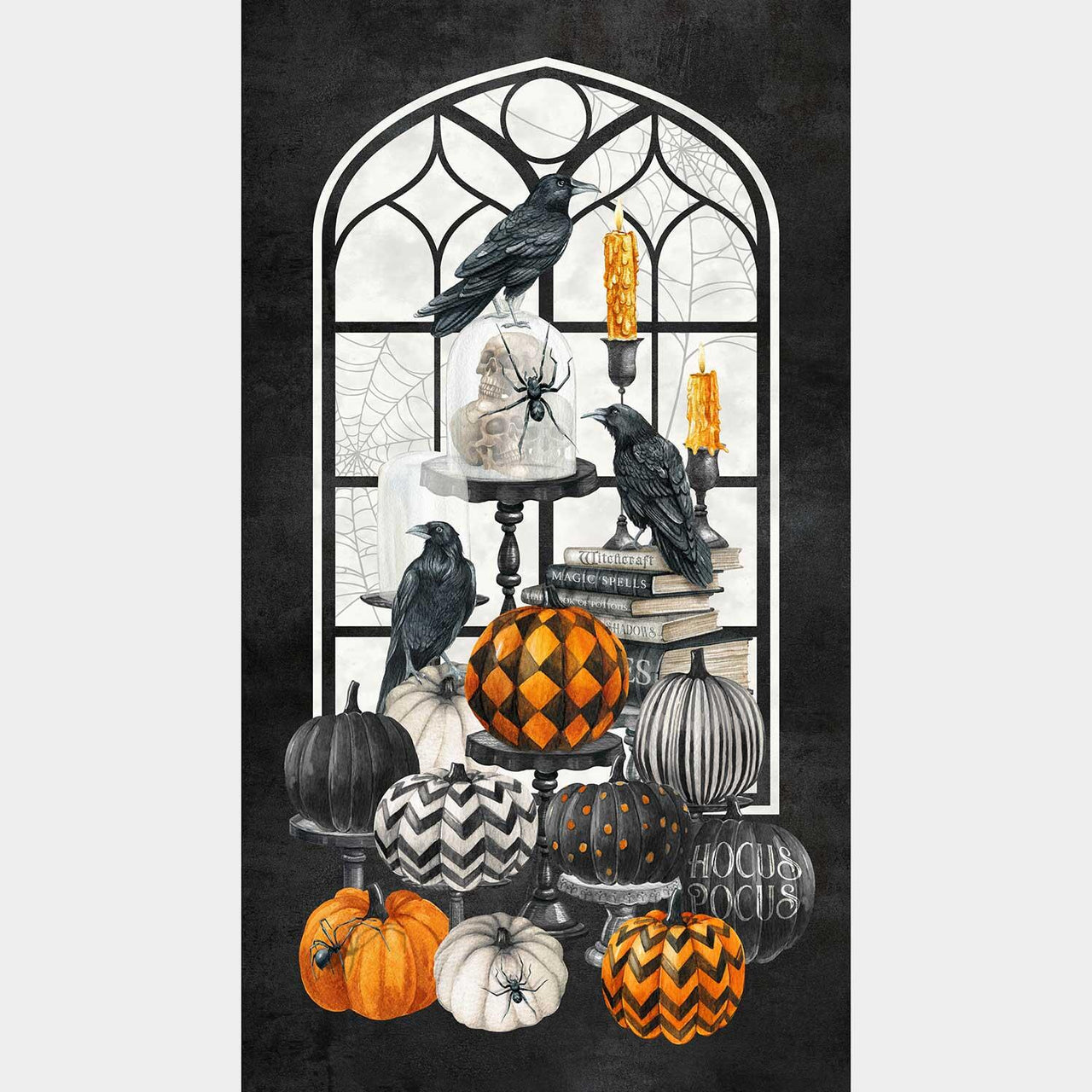 Spellbound - Crows Pumpkins Black Multi Panel
