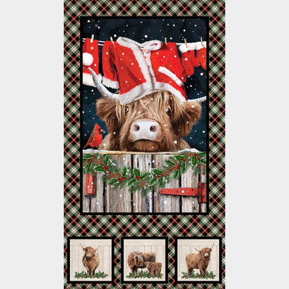Highland Heart - Cow Black Multi Panel