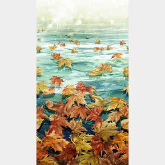 Autumn Breeze - Leaves Ombre Teal Multi Panel