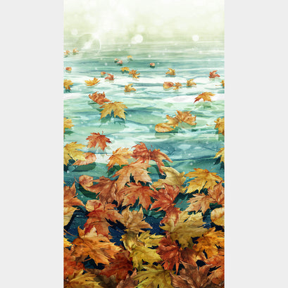 Autumn Breeze - Leaves Ombre Teal Multi Panel