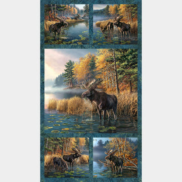 Naturescapes - Autumn Woodland Moose Blue Multi Panel
