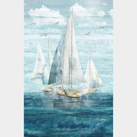 Smooth Sailing - Sailboats Dark Blue Multi Panel Yardage