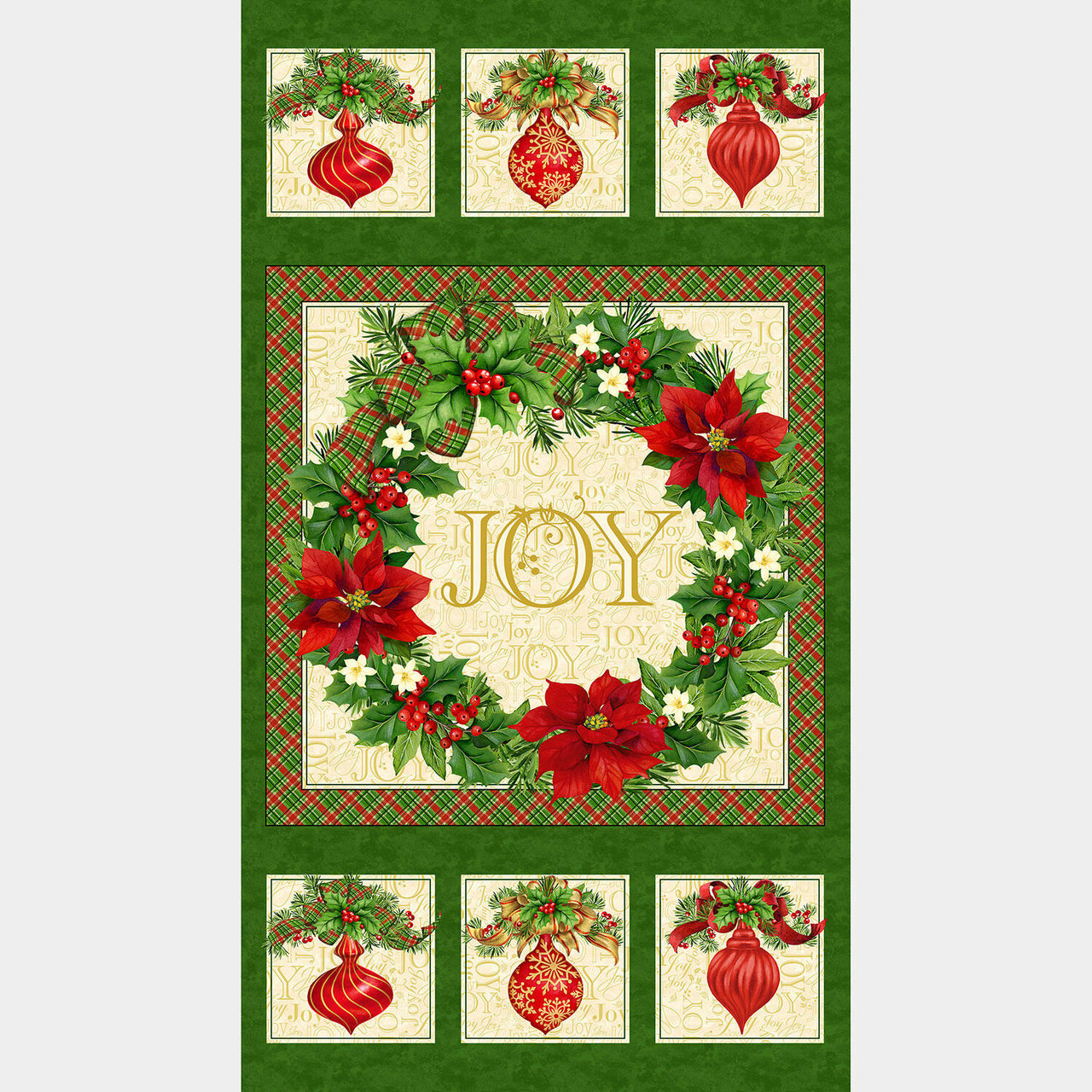 Deck the Halls - Poinsettia Beige Multi Panel
