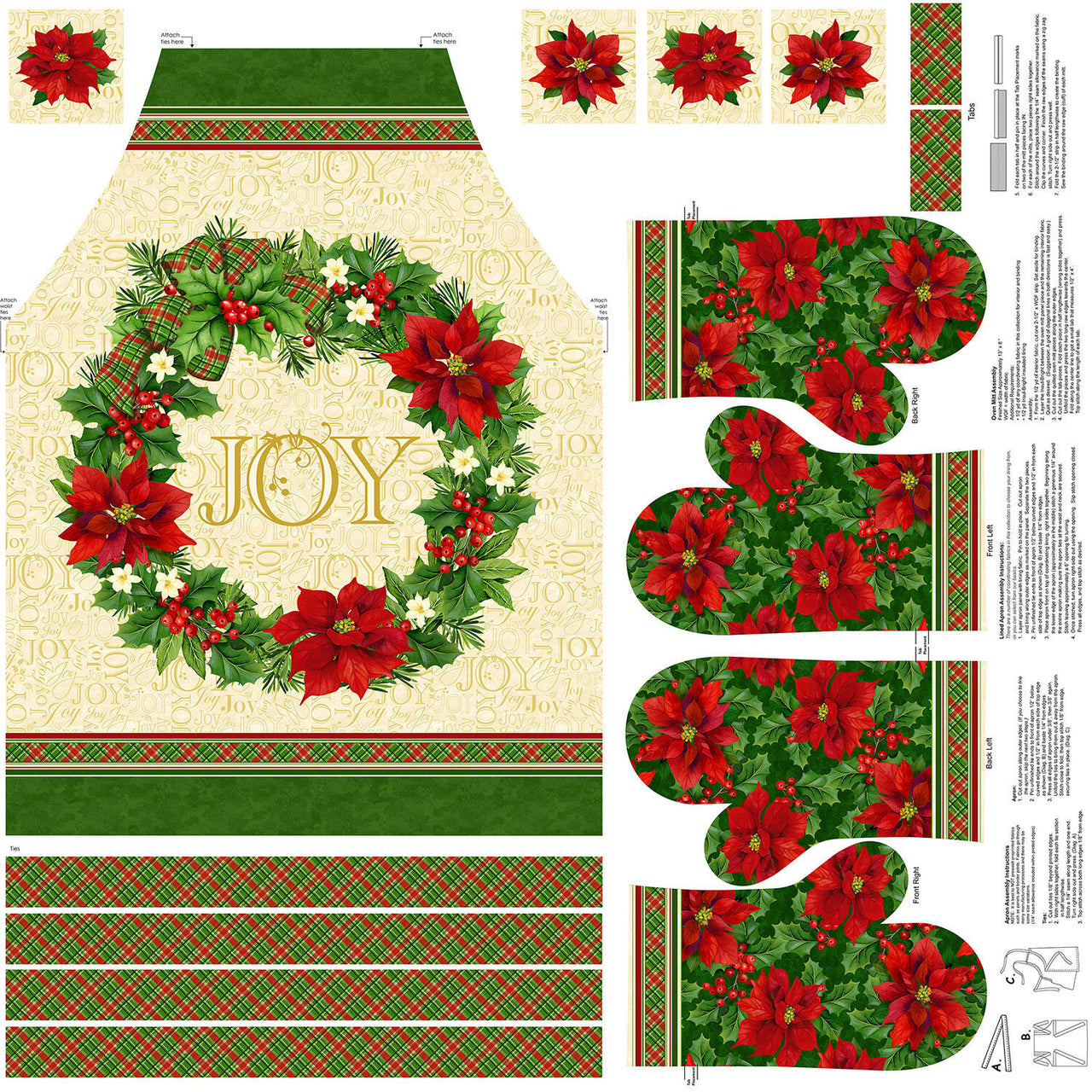Deck the Halls - Christmas Apron Beige Multi Panel