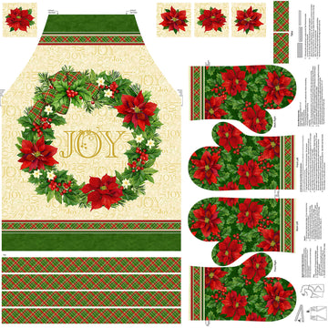Deck the Halls - Christmas Apron Beige Multi Panel