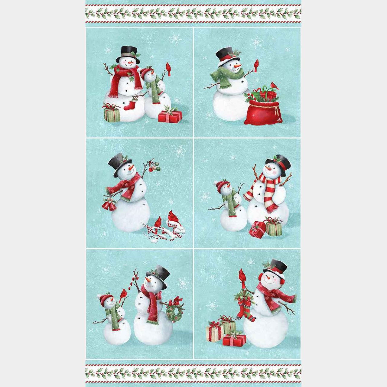 Holly Jolly - Snowmen Blocks Turquoise Multi Panel