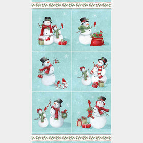 Holly Jolly - Snowmen Blocks Turquoise Multi Panel