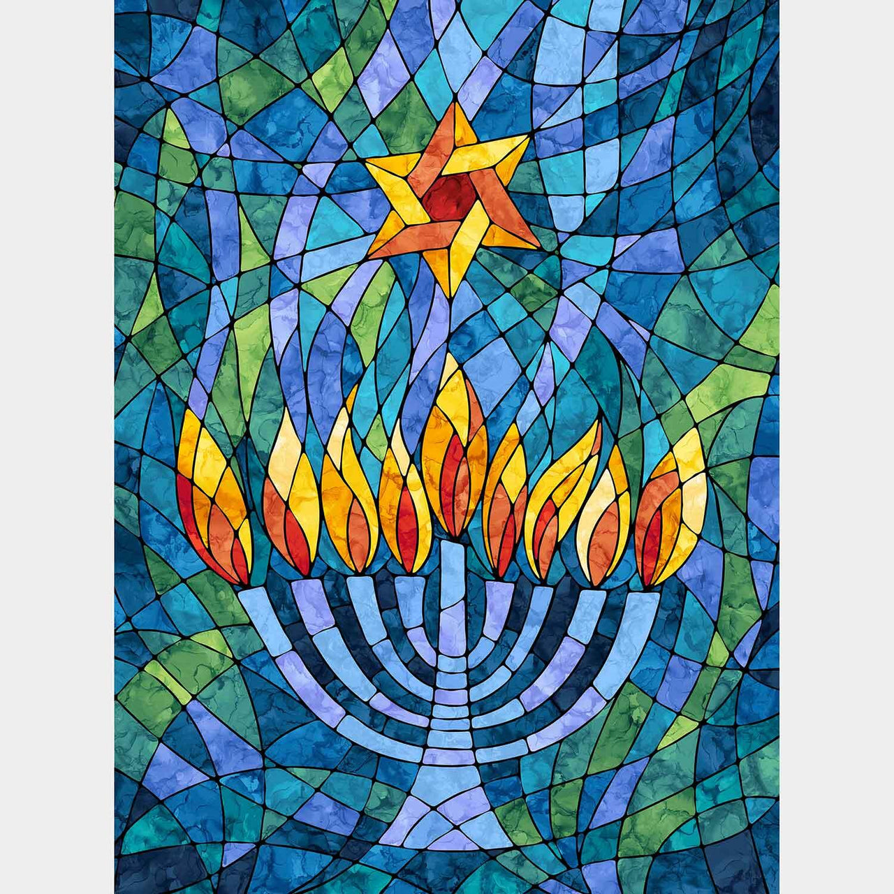 Hanukkah Lights - Menorah Blue Multi Digitally Printed Panel