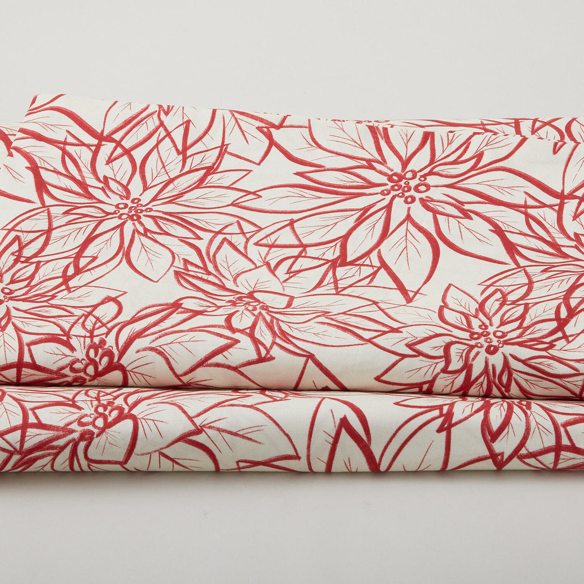 Poinsettia - Hand Drawn Poinsettias Ecru/Red 108" Wide 3 Yard Cut