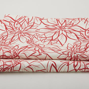 Poinsettia - Hand Drawn Poinsettias Ecru/Red 108" Wide 3 Yard Cut